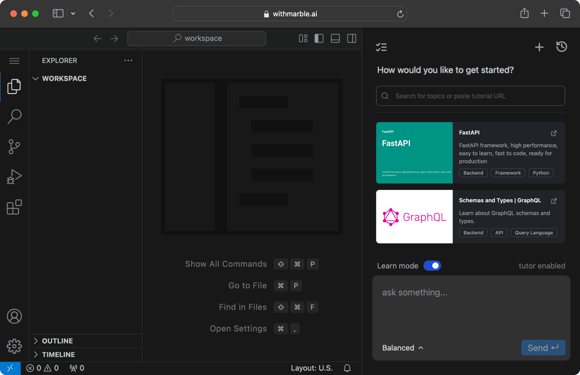 IDE interface showing Marble's coding environment